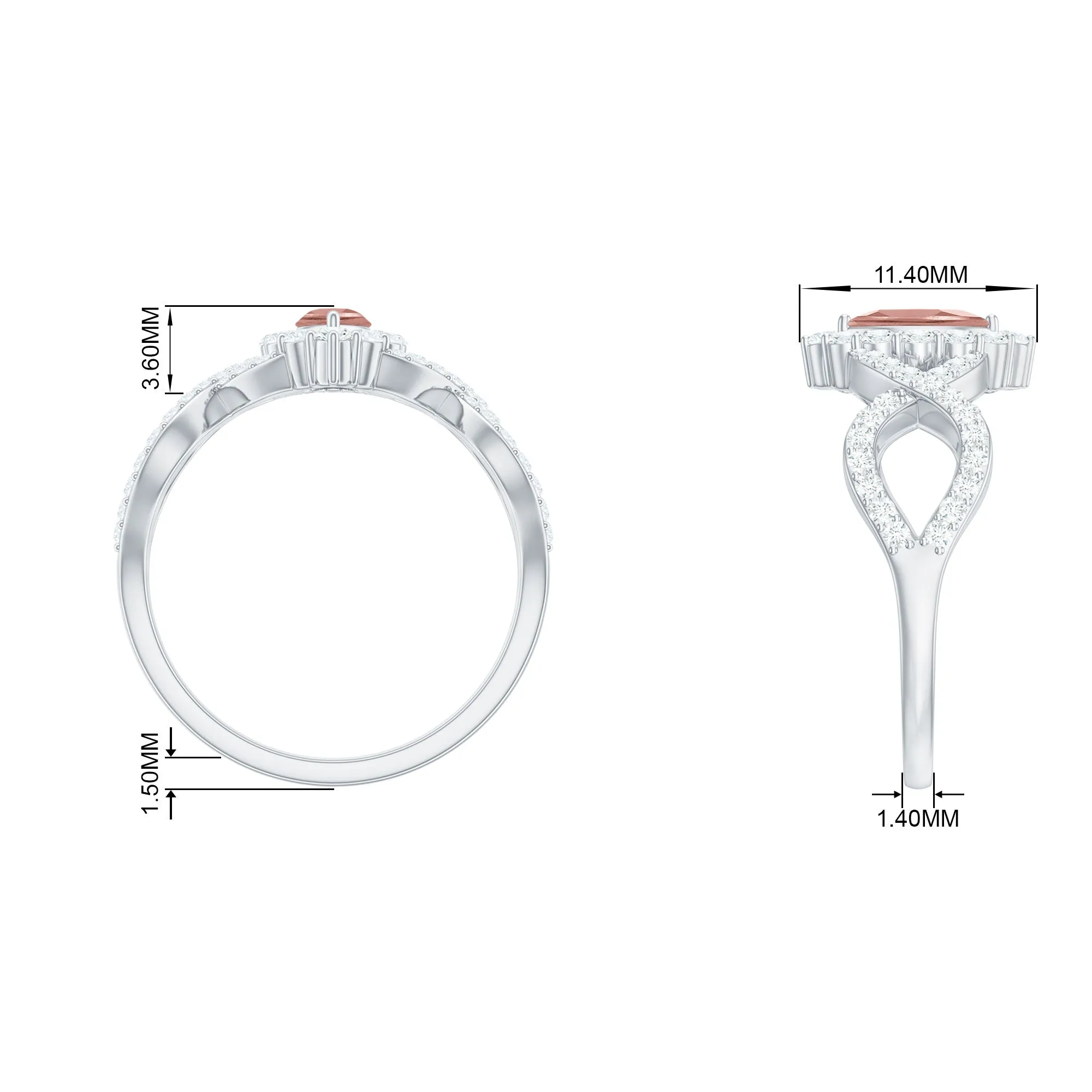 Marquise Morganite Crossover Engagement Ring with Diamond