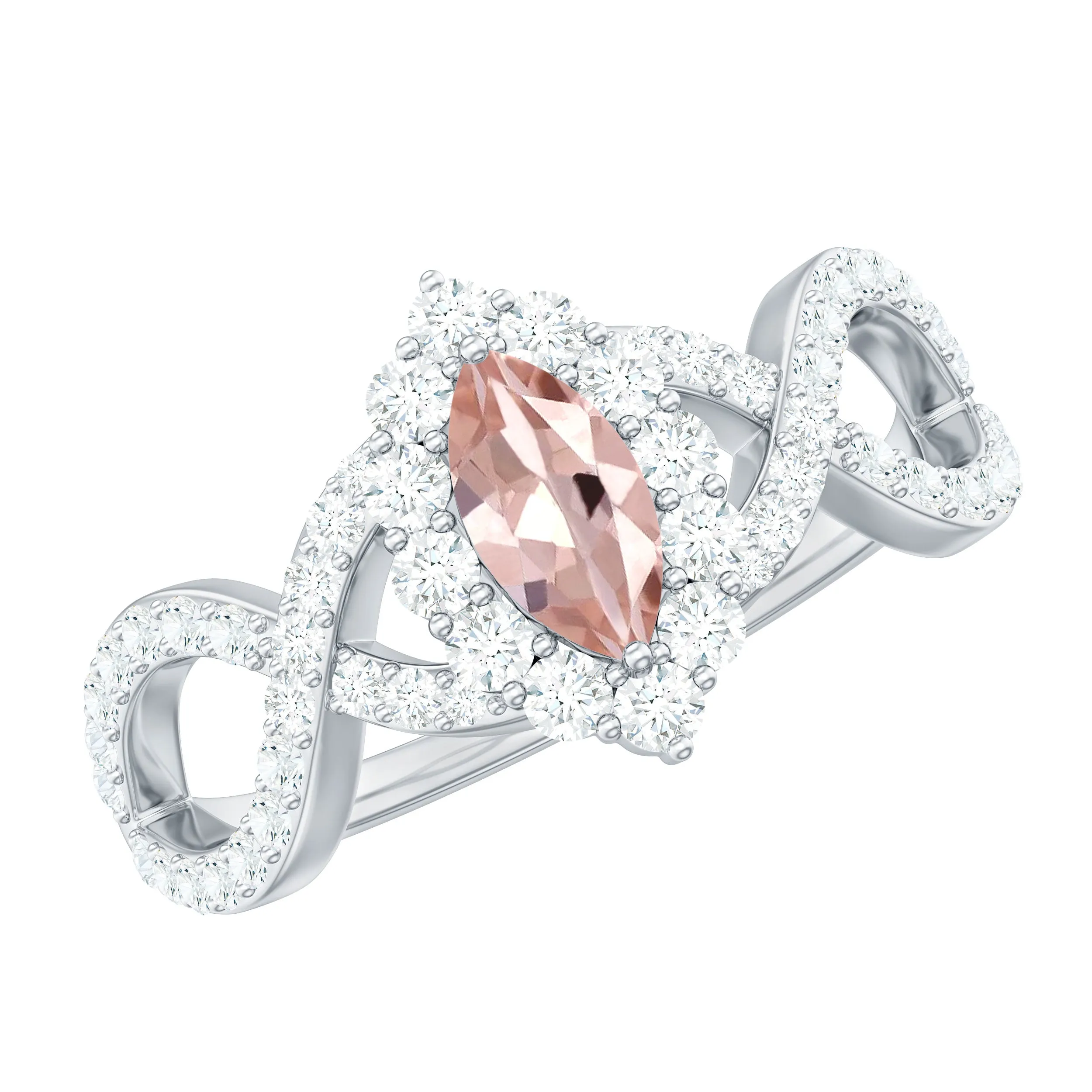 Marquise Morganite Crossover Engagement Ring with Diamond