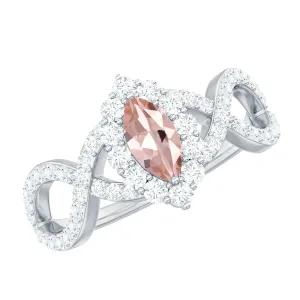 Marquise Morganite Crossover Engagement Ring with Diamond