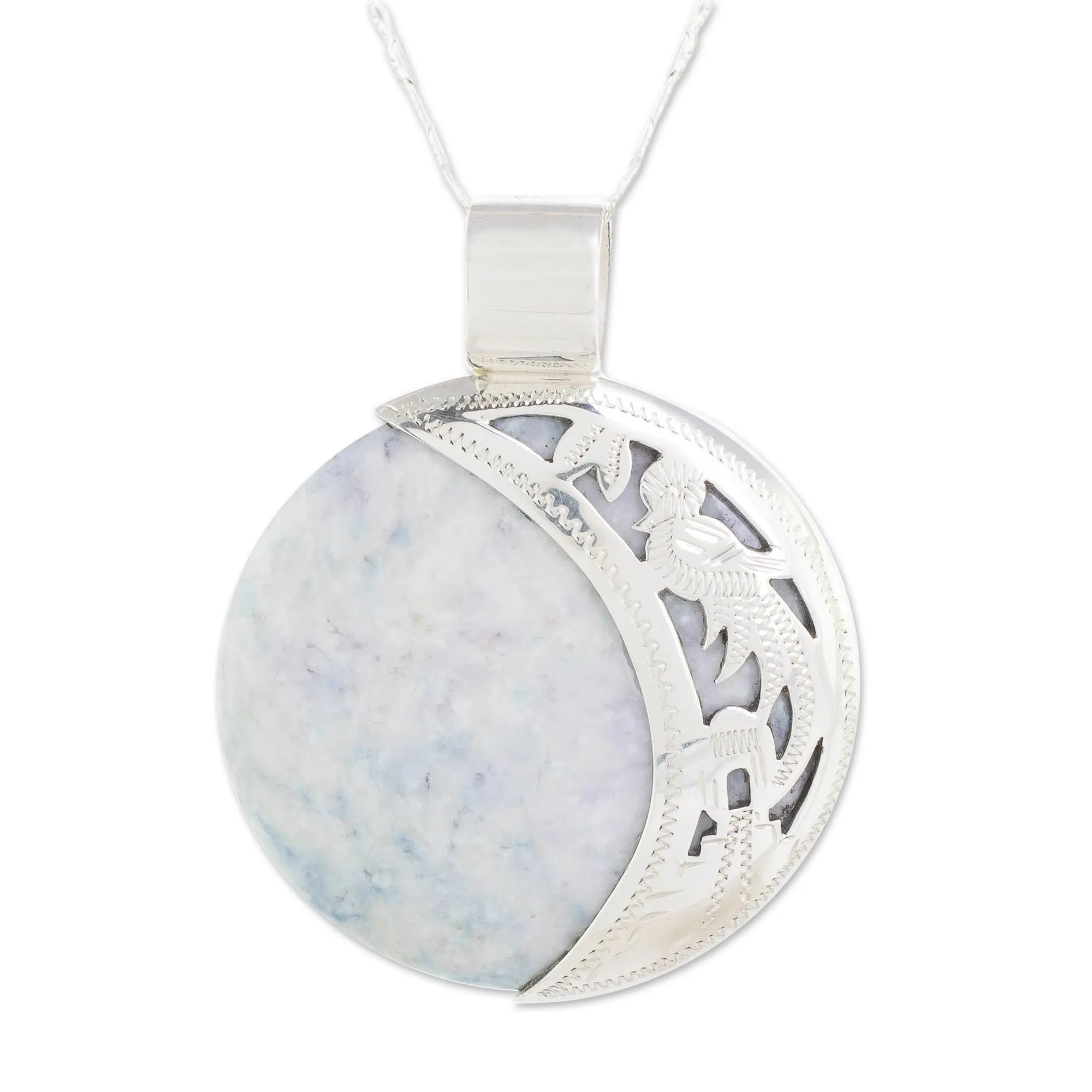 Maya Eclipse Lilac and Dark Green Jade Pendant Necklace - Lilac Quetzal Eclipse | NOVICA