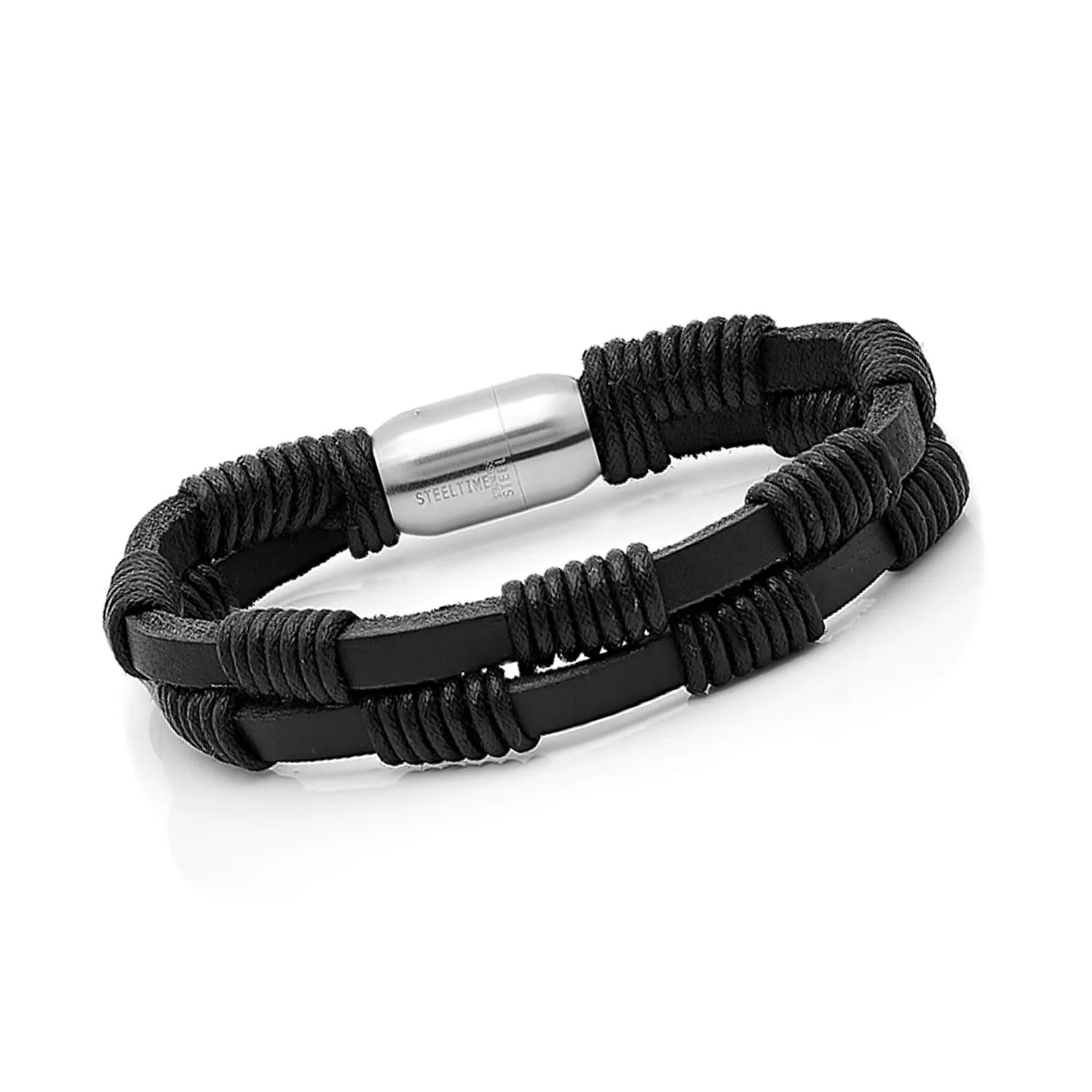 Men's Black Leather String Design Bracelet