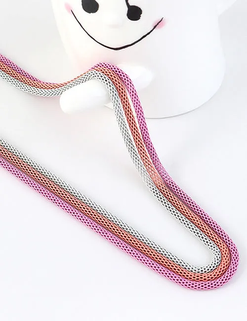 N1597 Pink White Coral 3 Piece Metal Snake Chain Necklace with FREE Earrings