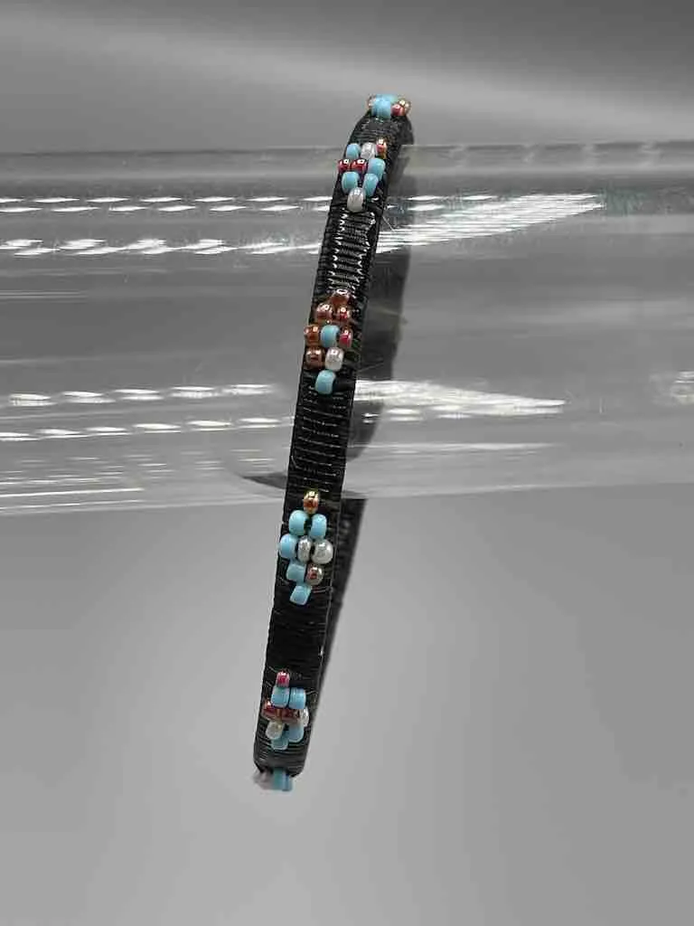 Narrow Black Beaded Wound Plastic Thread Bracelet - Mali