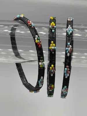 Narrow Black Beaded Wound Plastic Thread Bracelet - Mali