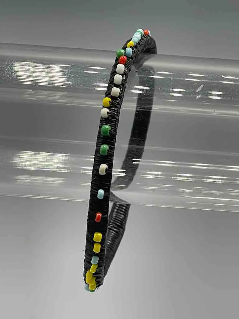 Narrow Black Beaded Wound Plastic Thread Bracelet - Mali