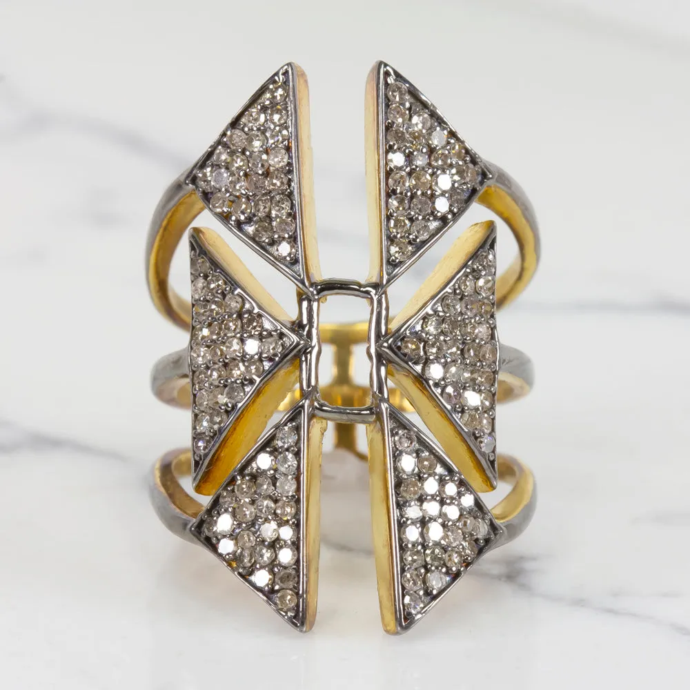 NATURAL .89c PAVE DIAMOND STATEMENT RING BIG GEOMETRIC COCKTAIL LONG CUFF SHIELD
