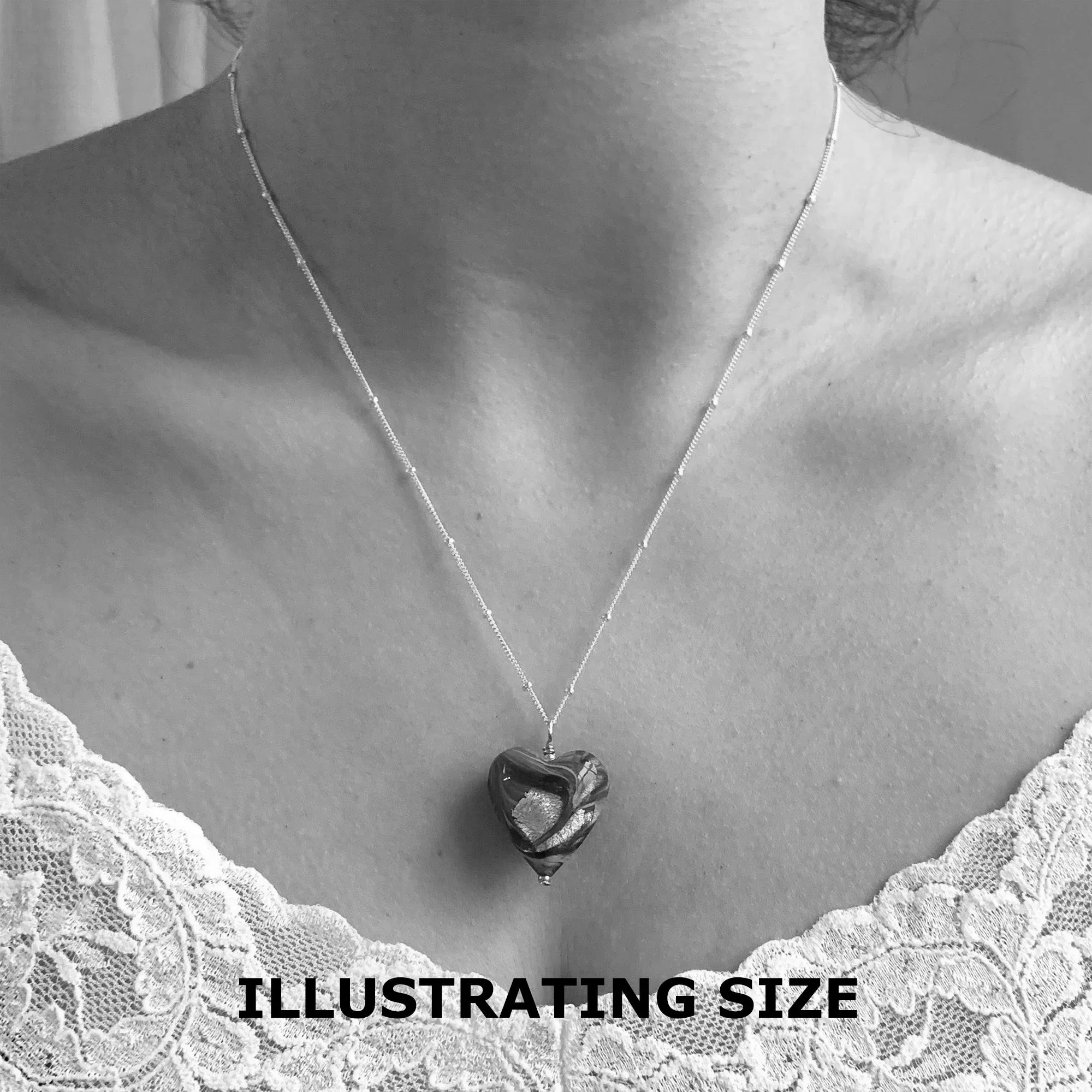 Necklace with teal (green, jade) pastel Murano glass medium heart pendant on silver chain