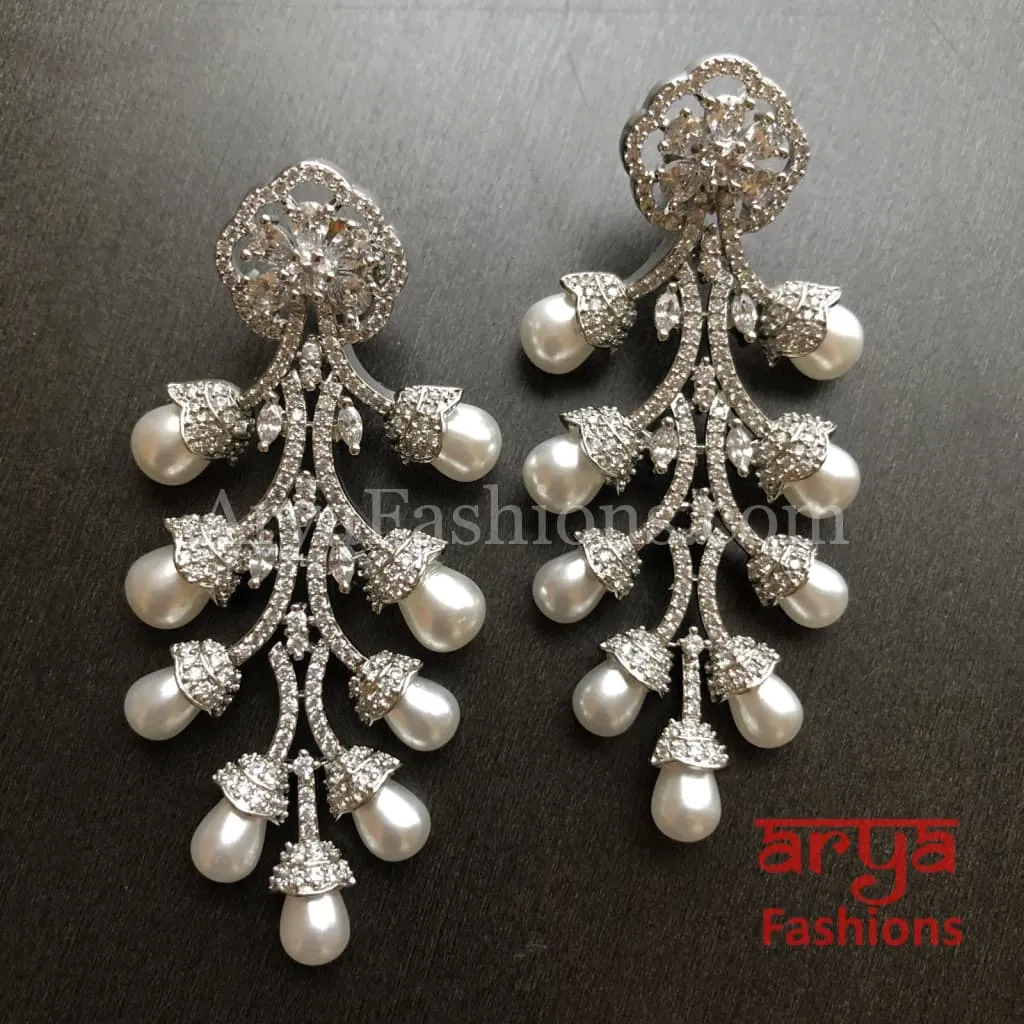 Numi Shiny Pearl Stem Cubic Zirconia Fashion Earrings