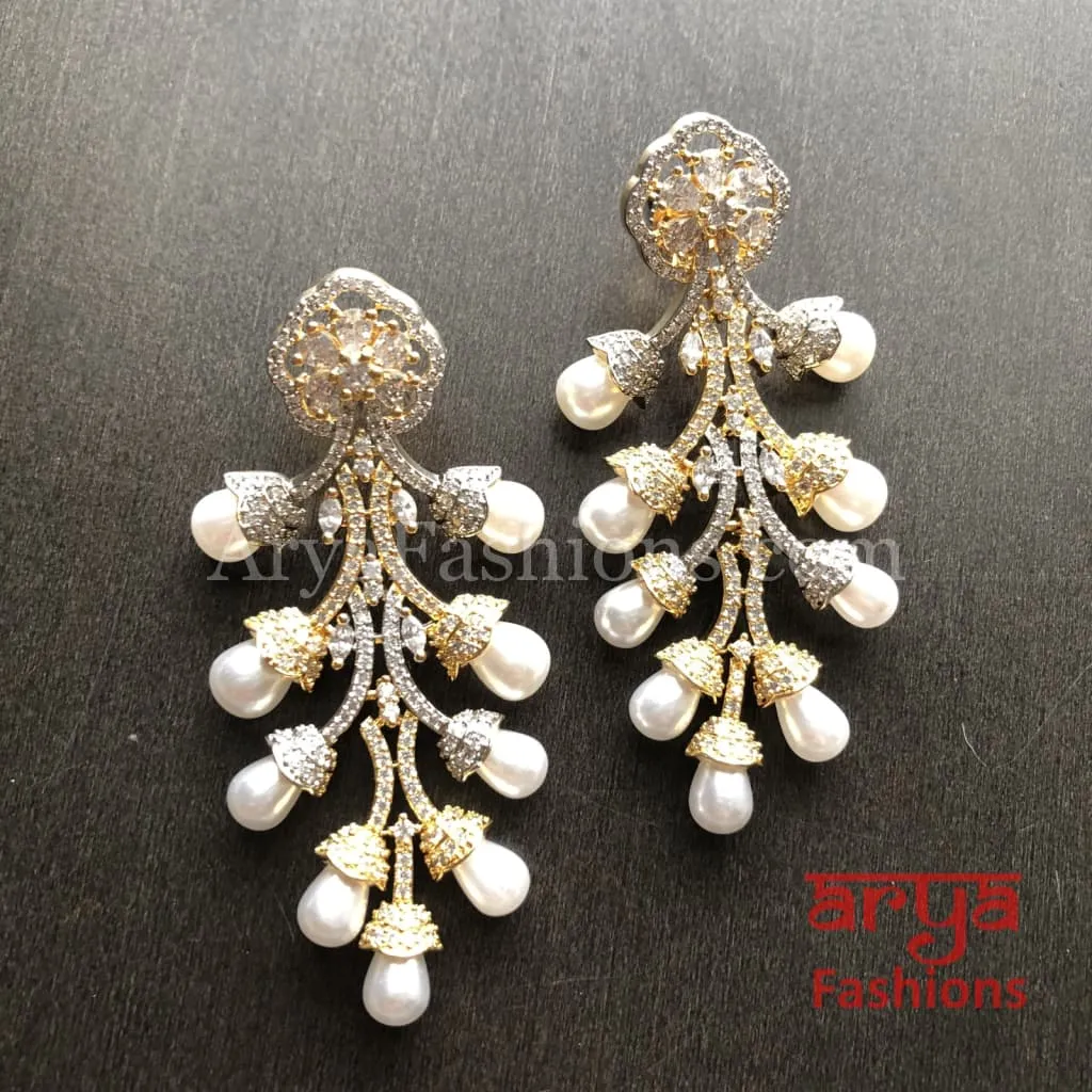 Numi Shiny Pearl Stem Cubic Zirconia Fashion Earrings