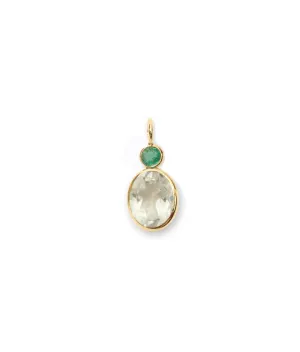 Oval 14k Gold Necklace Charm in Emerald & Green Amethyst
