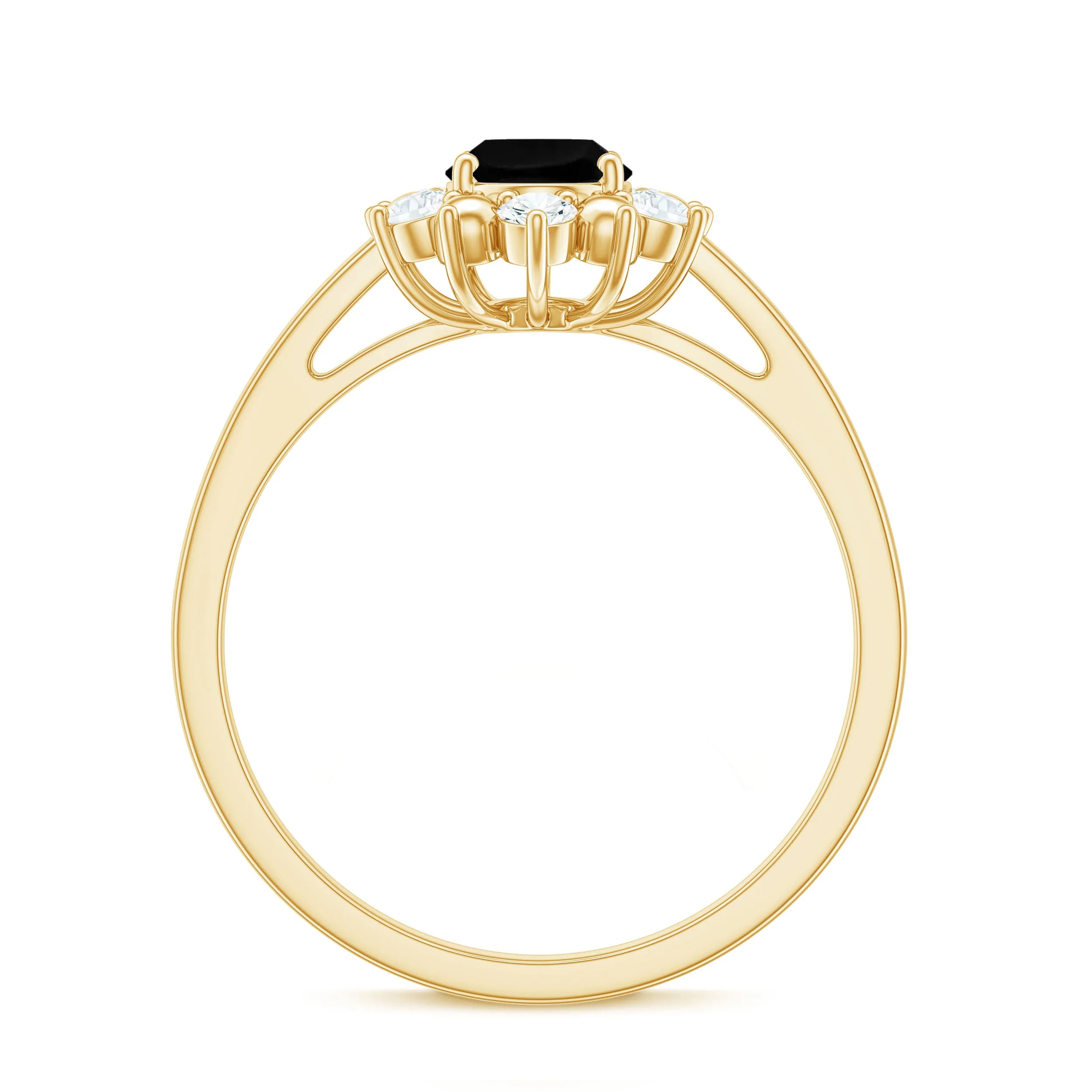 Oval Created Black Diamond Floral Halo Engagement Ring with Diamond