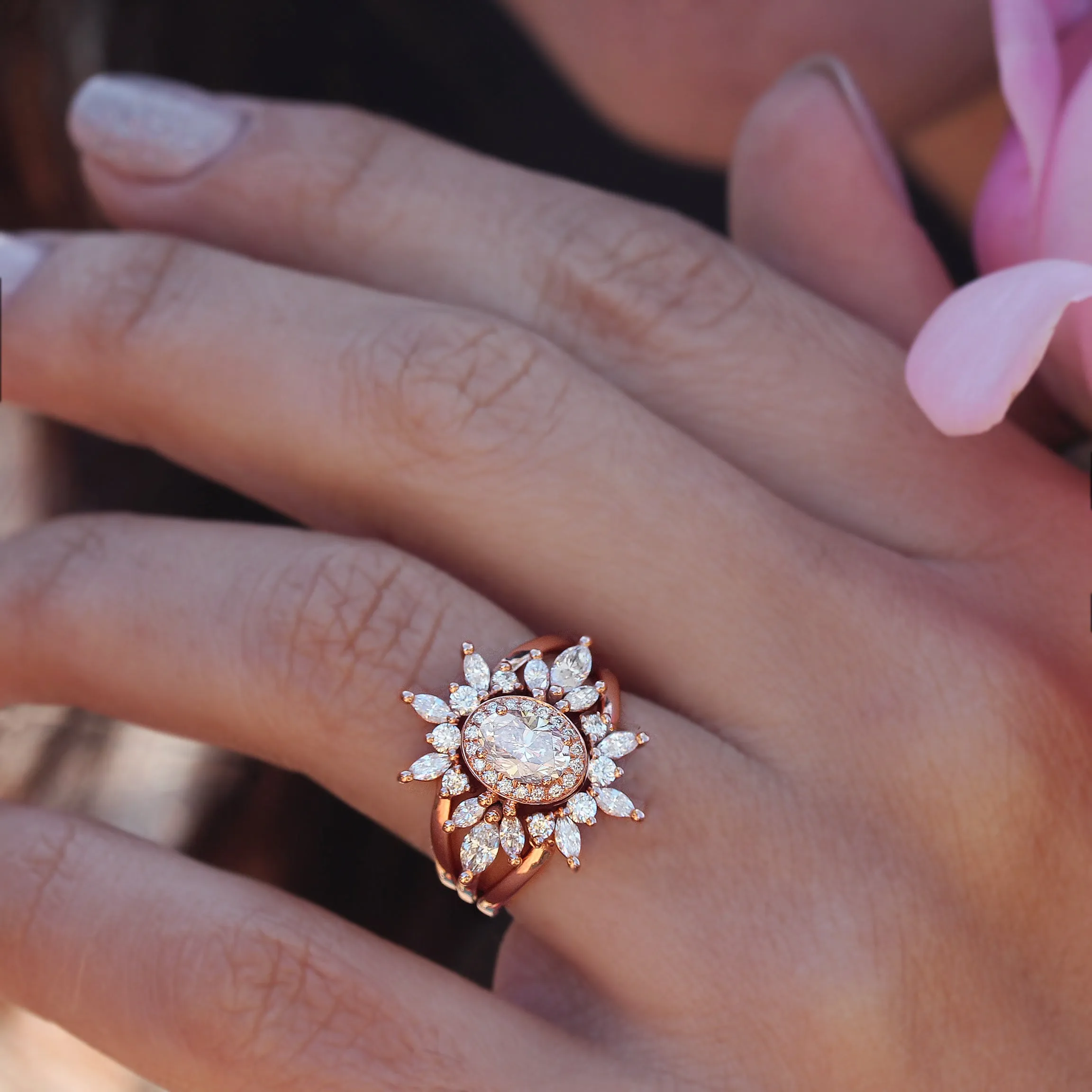 Oval Diamond 1.30ct Unique Engagement Ring, "Athena" & Two Athena's Armors ♥