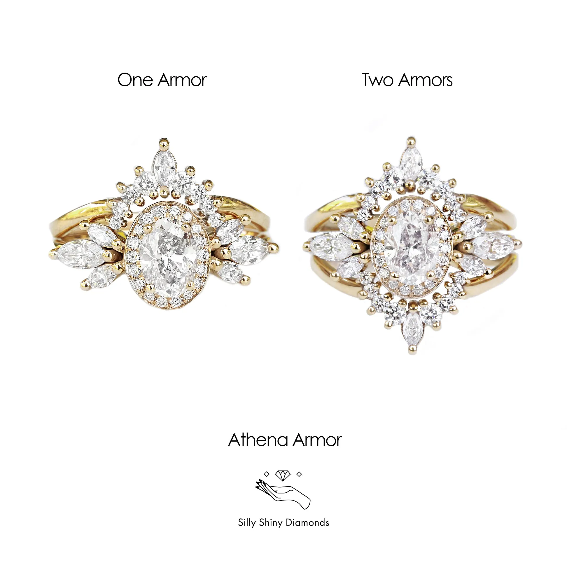 Oval Diamond 1.30ct Unique Engagement Ring, "Athena" & Two Athena's Armors ♥
