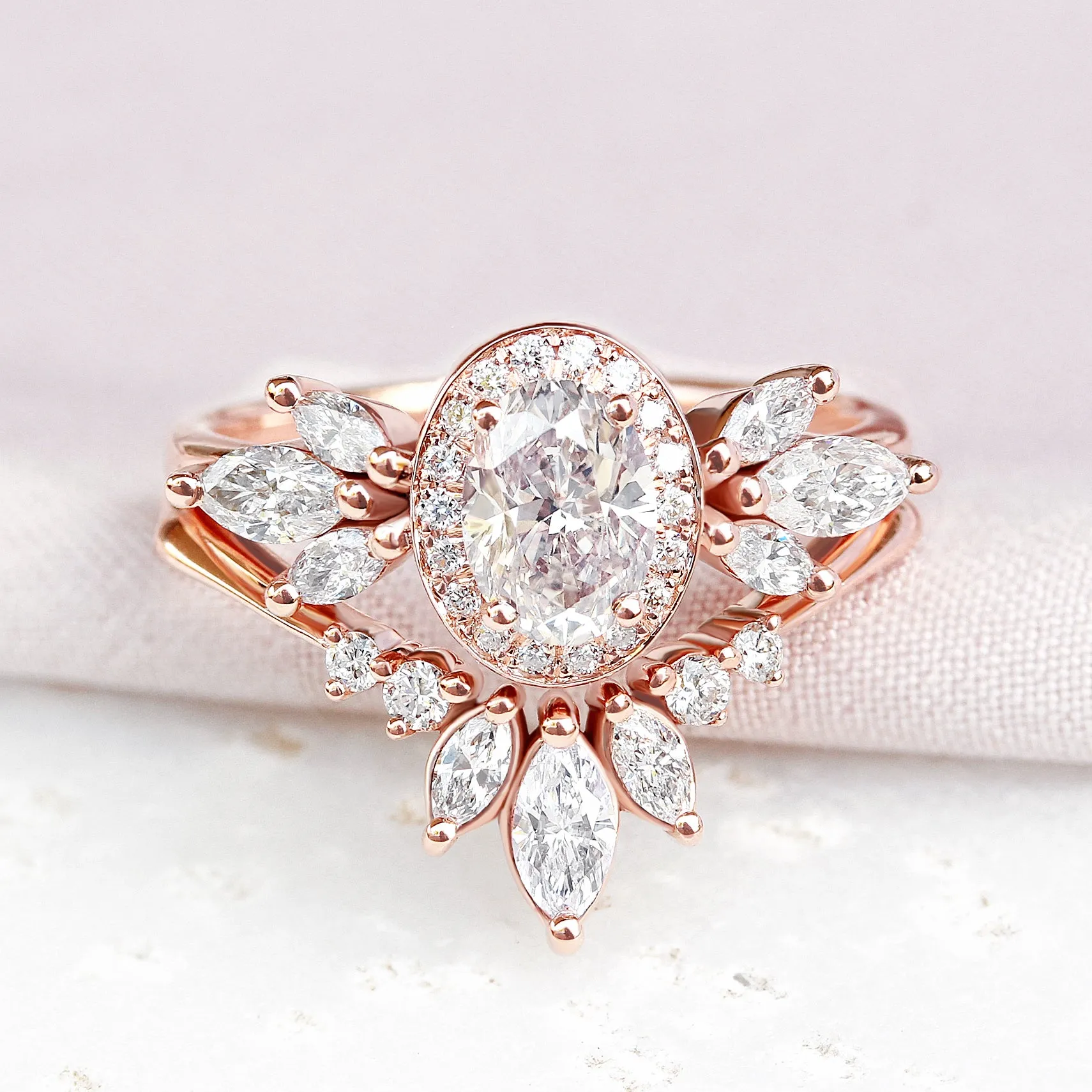 Oval Diamond 1.30ct Unique Engagement Ring, "Athena" & Two Athena's Armors ♥