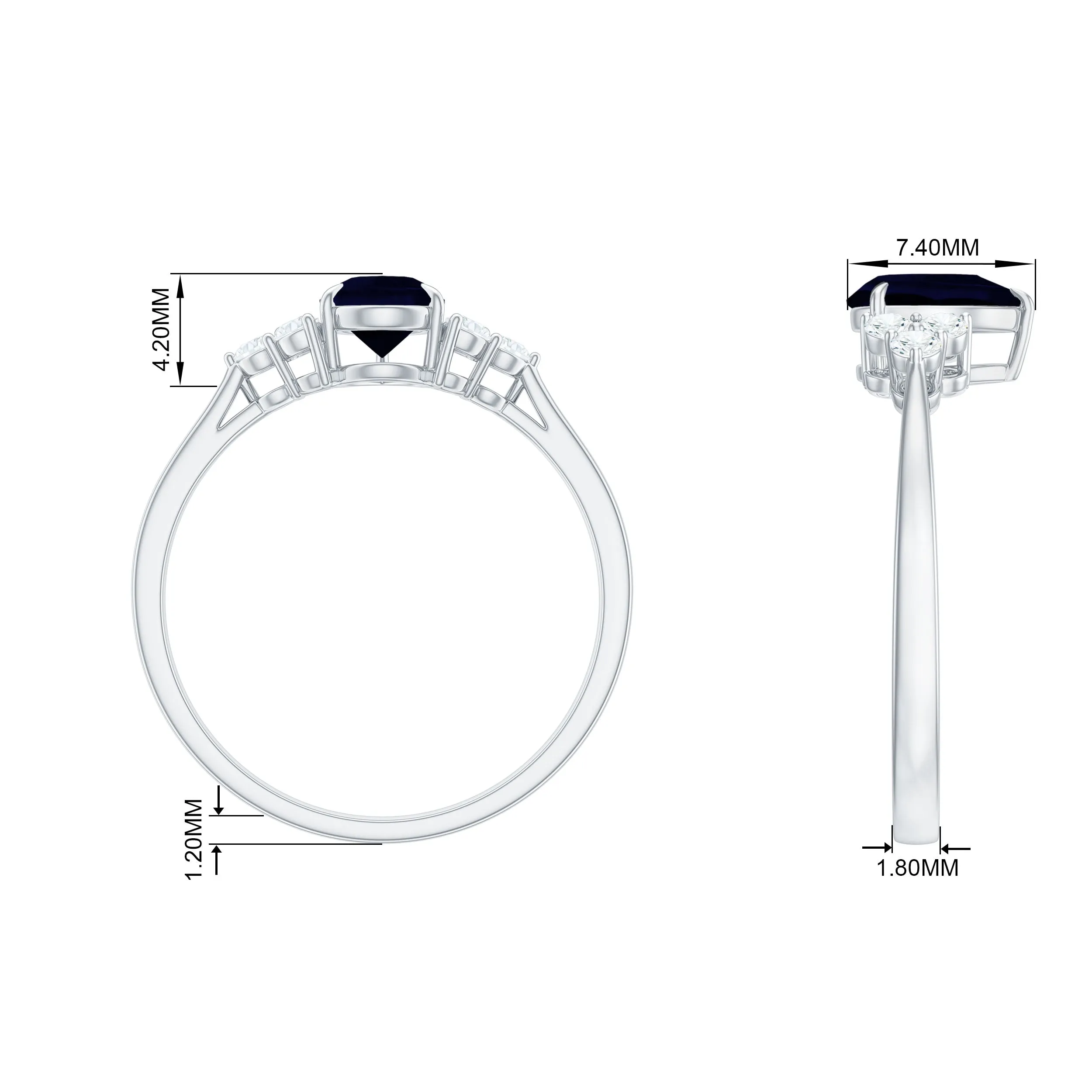 Pear Shaped Blue Sapphire Solitaire Ring with Diamond Trio