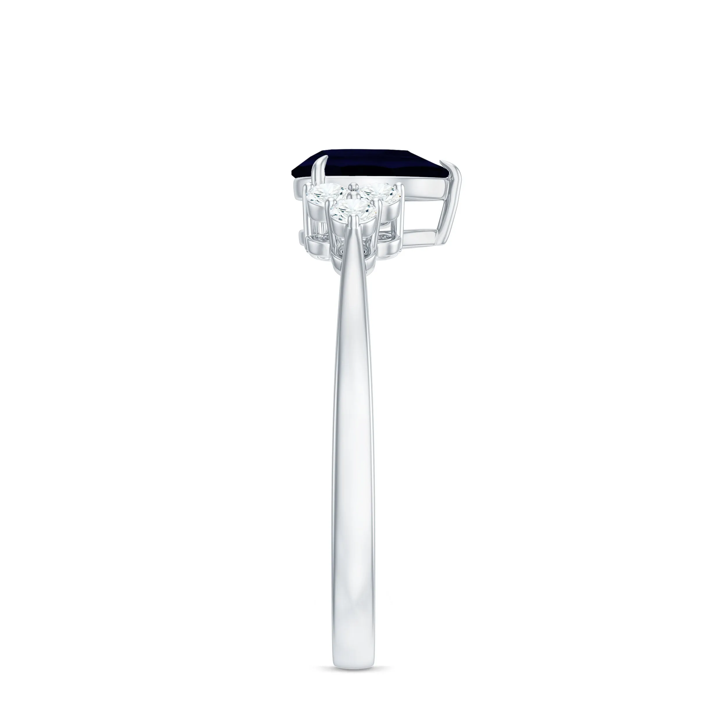 Pear Shaped Blue Sapphire Solitaire Ring with Diamond Trio