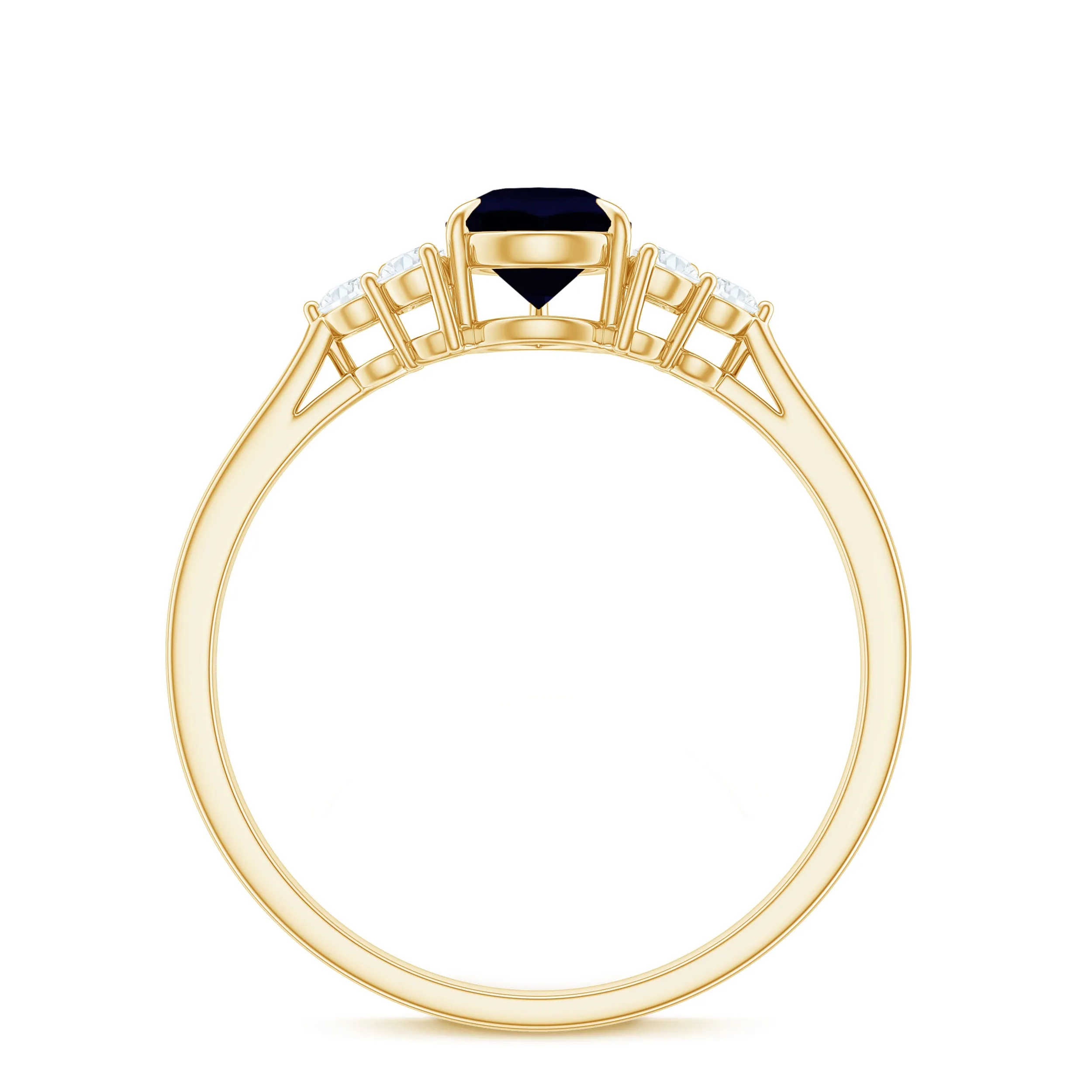 Pear Shaped Blue Sapphire Solitaire Ring with Diamond Trio