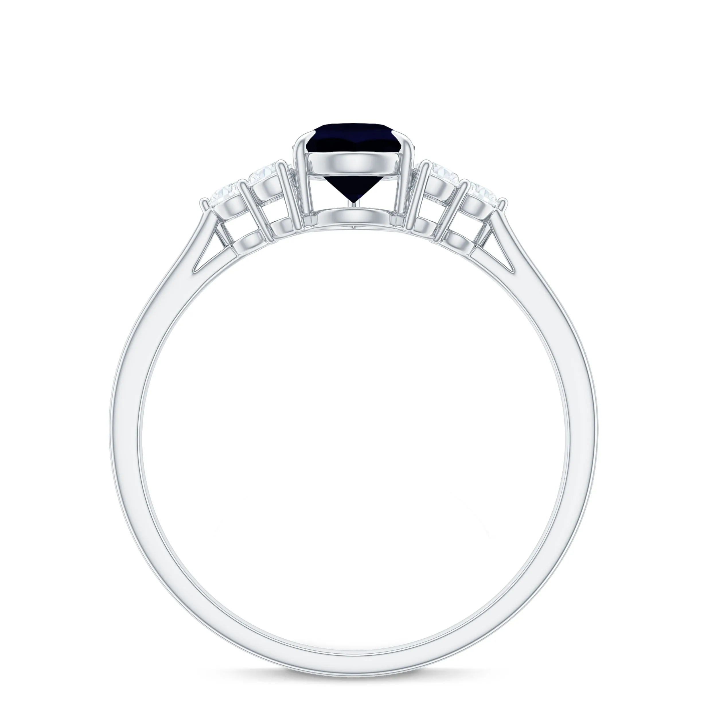 Pear Shaped Blue Sapphire Solitaire Ring with Diamond Trio