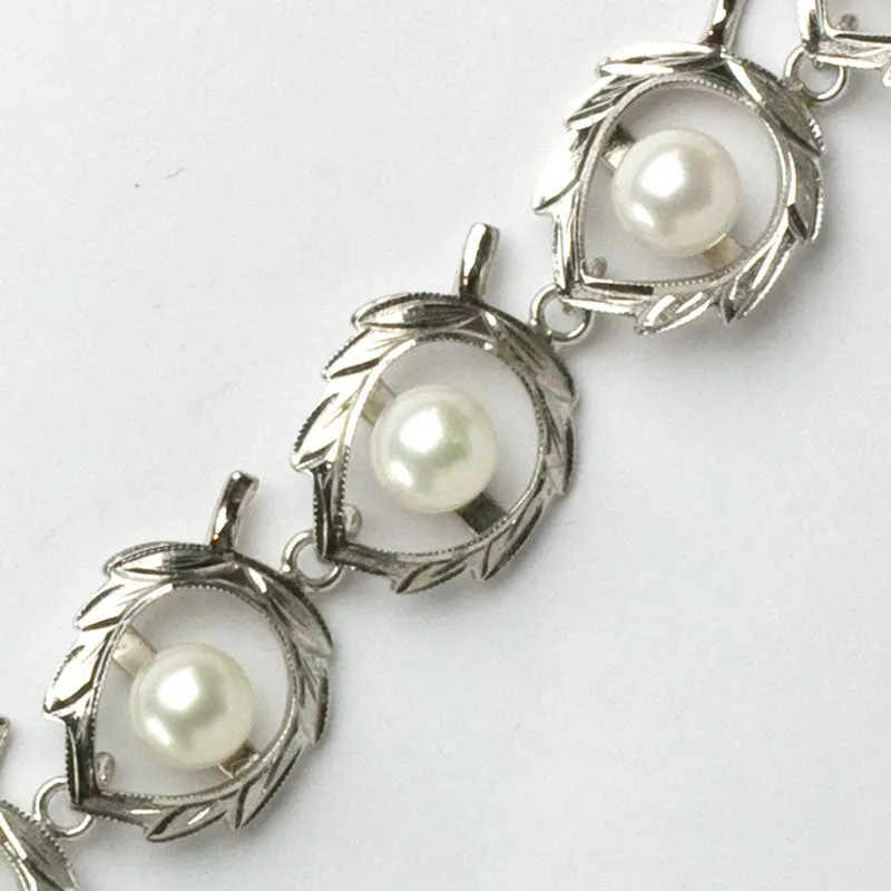 Pearl & Sterling Leaf Link 1950s Bracelet