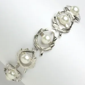 Pearl & Sterling Leaf Link 1950s Bracelet
