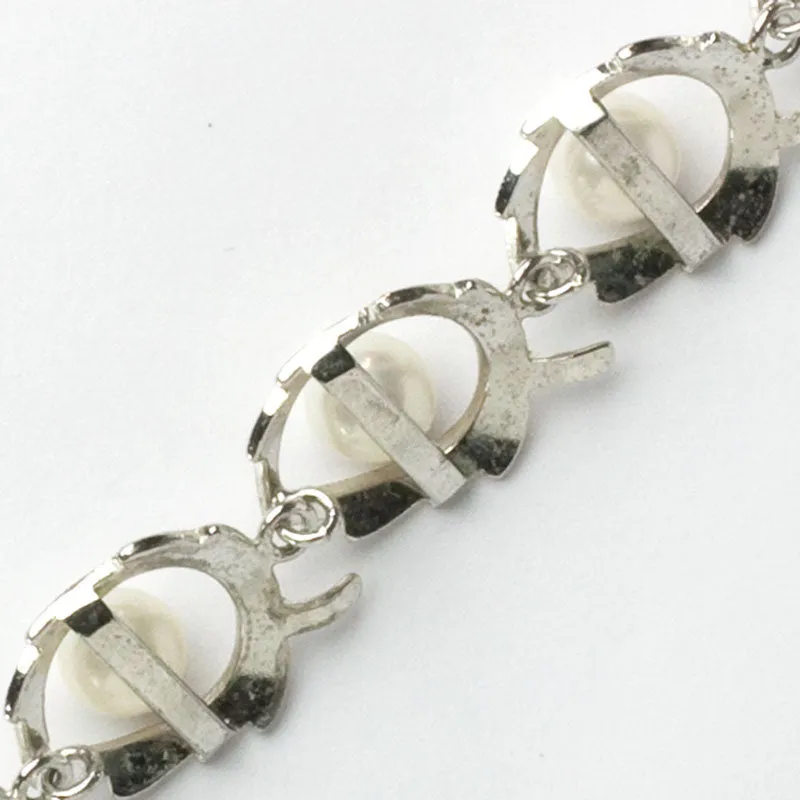 Pearl & Sterling Leaf Link 1950s Bracelet