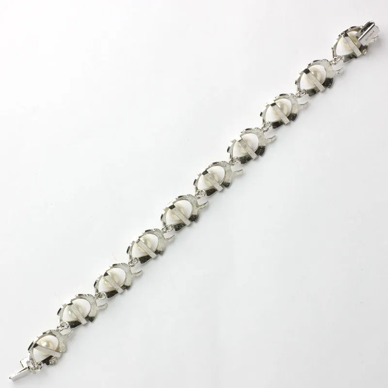 Pearl & Sterling Leaf Link 1950s Bracelet