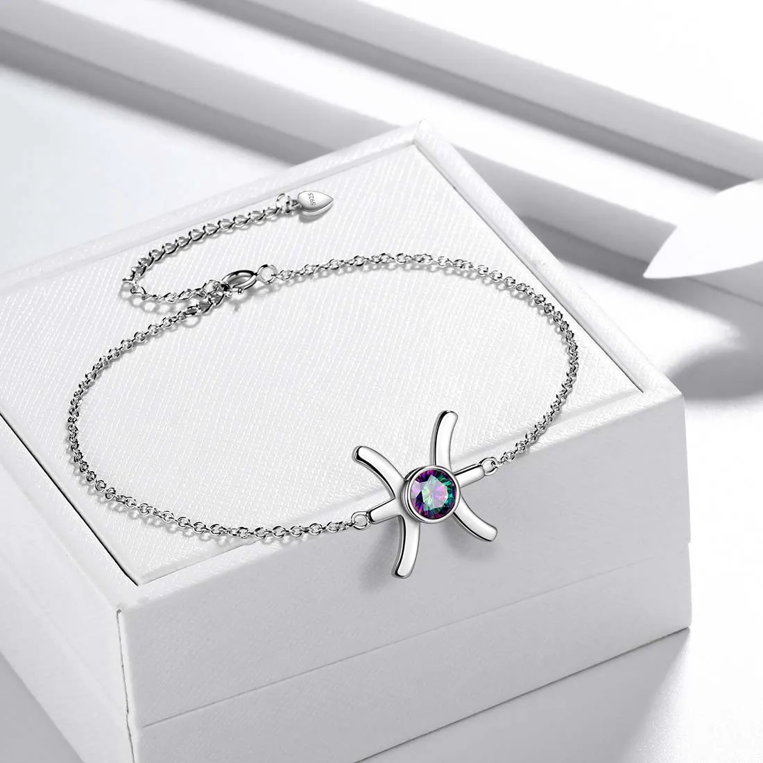 Pisces Bracelet Women Girls Jewelry Birthday Gift Mystic Topaz Sterling Silver