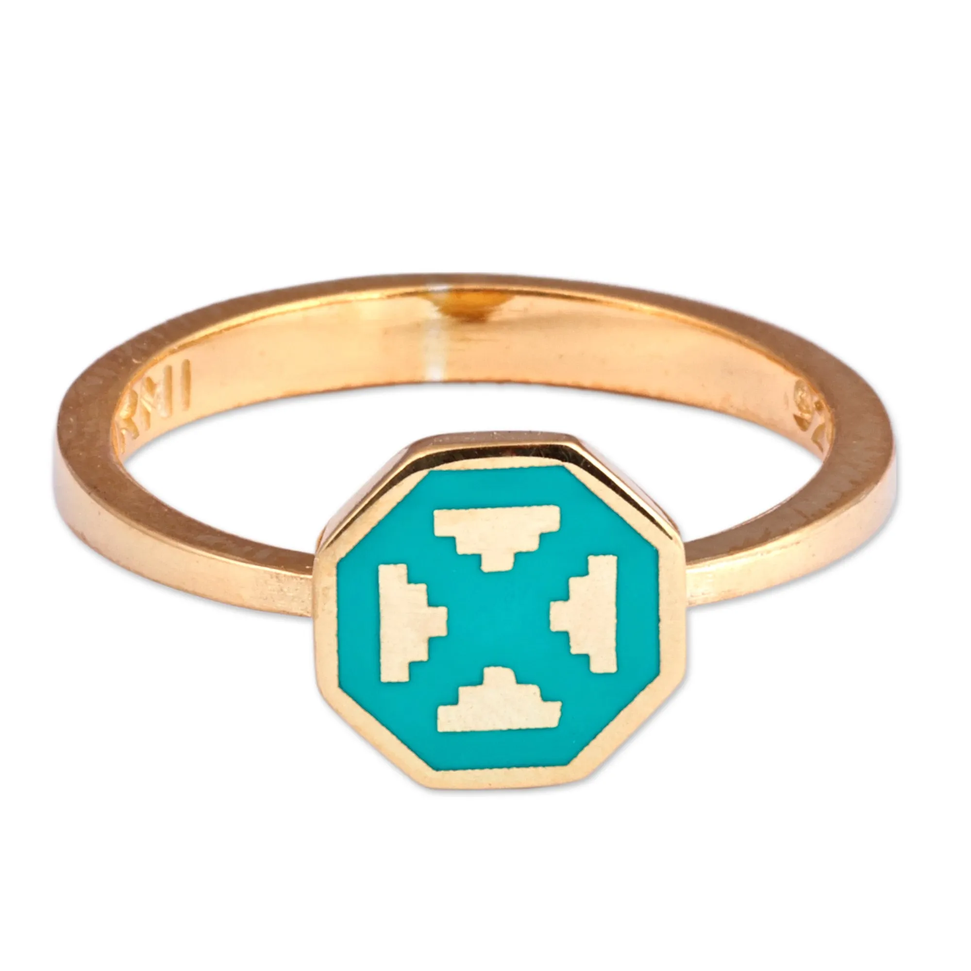 Polished Geometric Turquoise 18k Gold-Plated Cocktail Ring - This Eternity | NOVICA