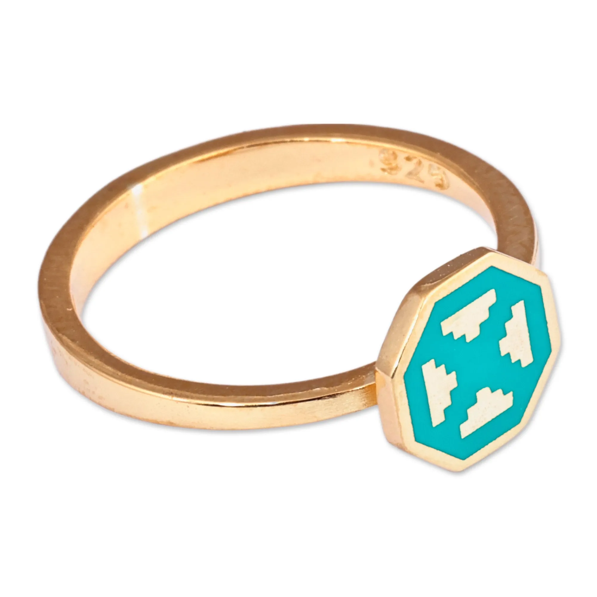 Polished Geometric Turquoise 18k Gold-Plated Cocktail Ring - This Eternity | NOVICA
