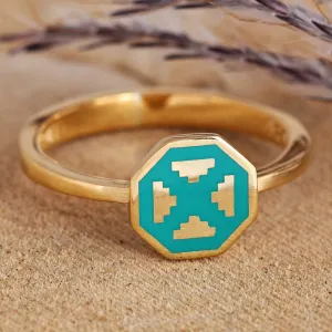 Polished Geometric Turquoise 18k Gold-Plated Cocktail Ring - This Eternity | NOVICA
