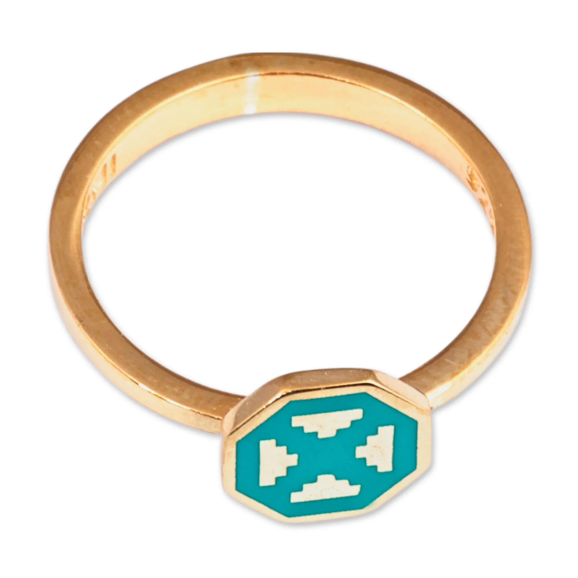 Polished Geometric Turquoise 18k Gold-Plated Cocktail Ring - This Eternity | NOVICA