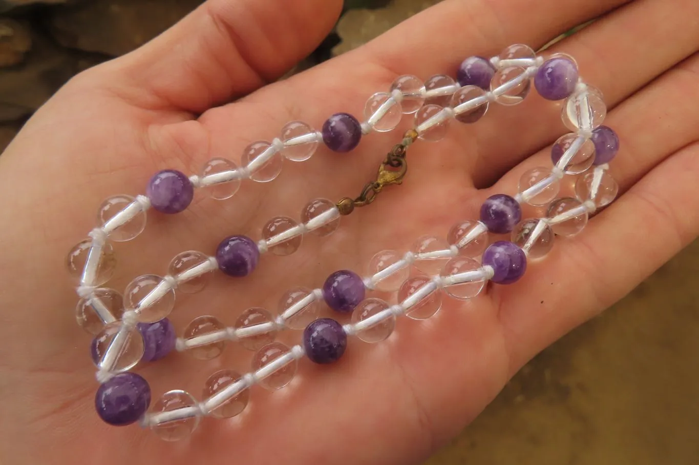 Polished Quartz & Gem Amethyst Ball Shaped Bead Necklace - Sold Per Item - From Zambia