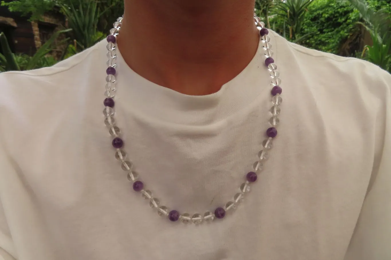 Polished Quartz & Gem Amethyst Ball Shaped Bead Necklace - Sold Per Item - From Zambia