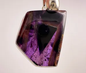 PORTAL AMETHYST Pendant w/ Hematite Layers - Sterling Silver - Rare Polished Portal Amethyst Crystal Pendant from India 1980s, 53878