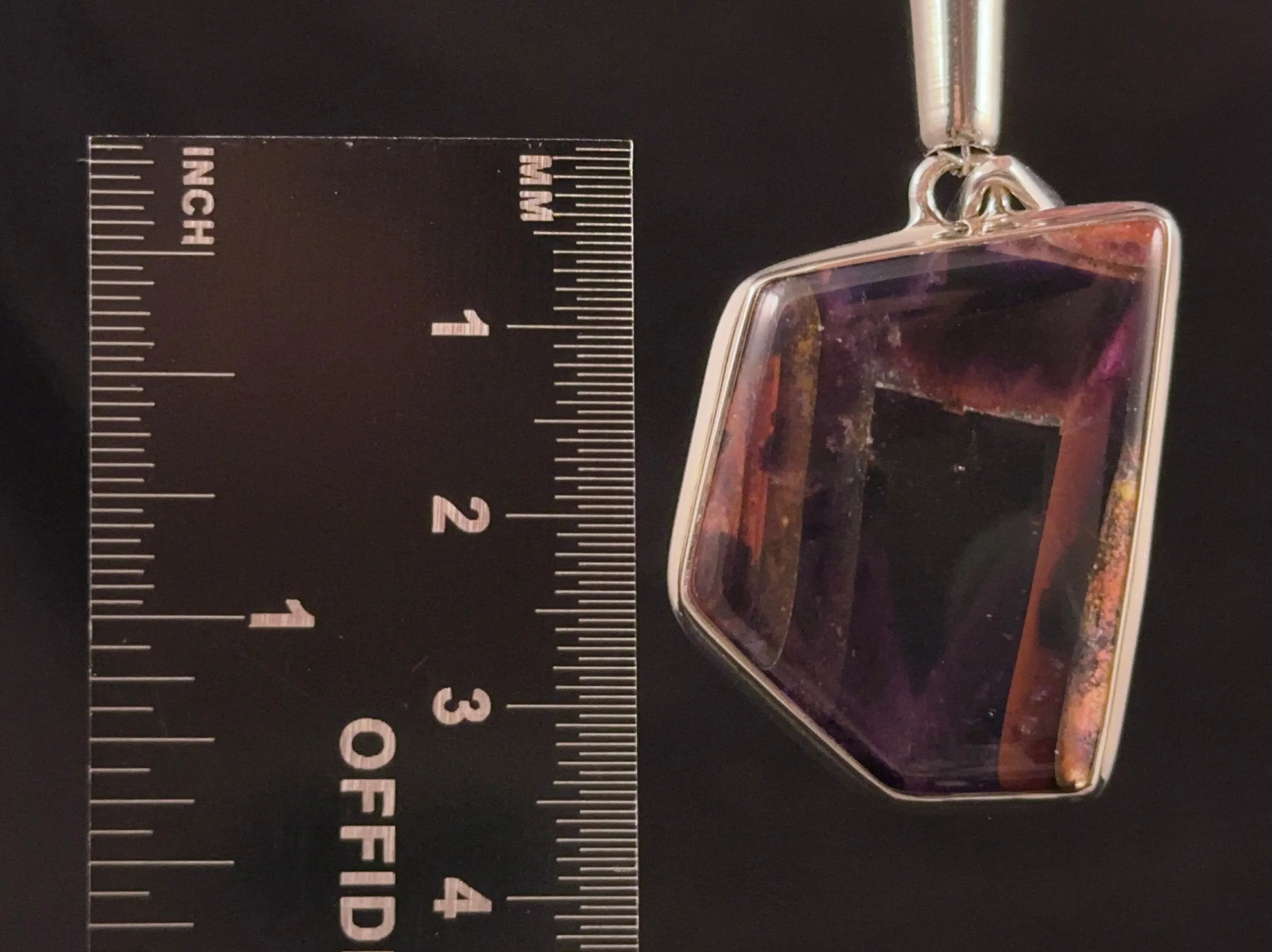 PORTAL AMETHYST Pendant w/ Hematite Layers - Sterling Silver - Rare Polished Portal Amethyst Crystal Pendant from India 1980s, 53878