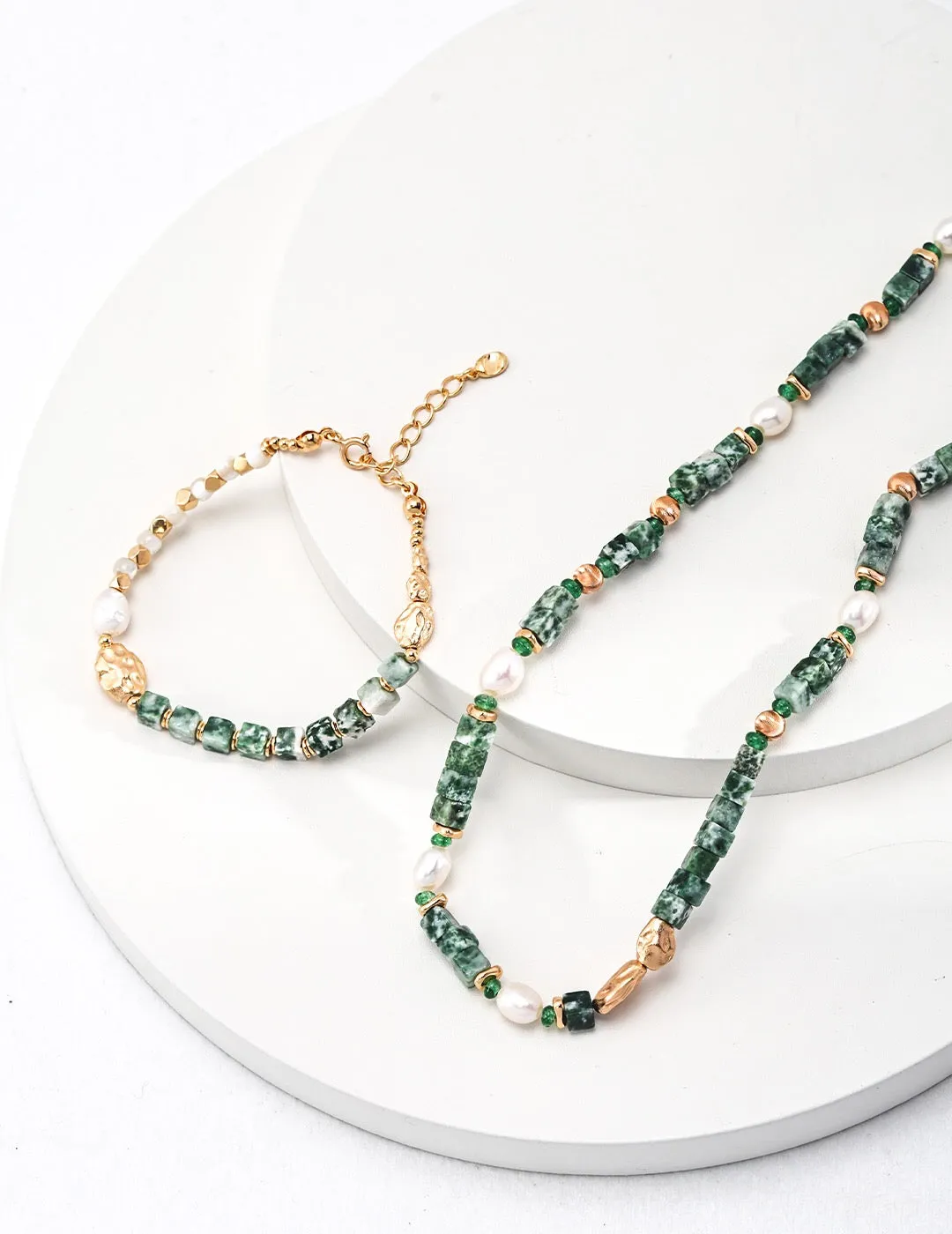 Qinghai Cui Jade Pearl Necklace