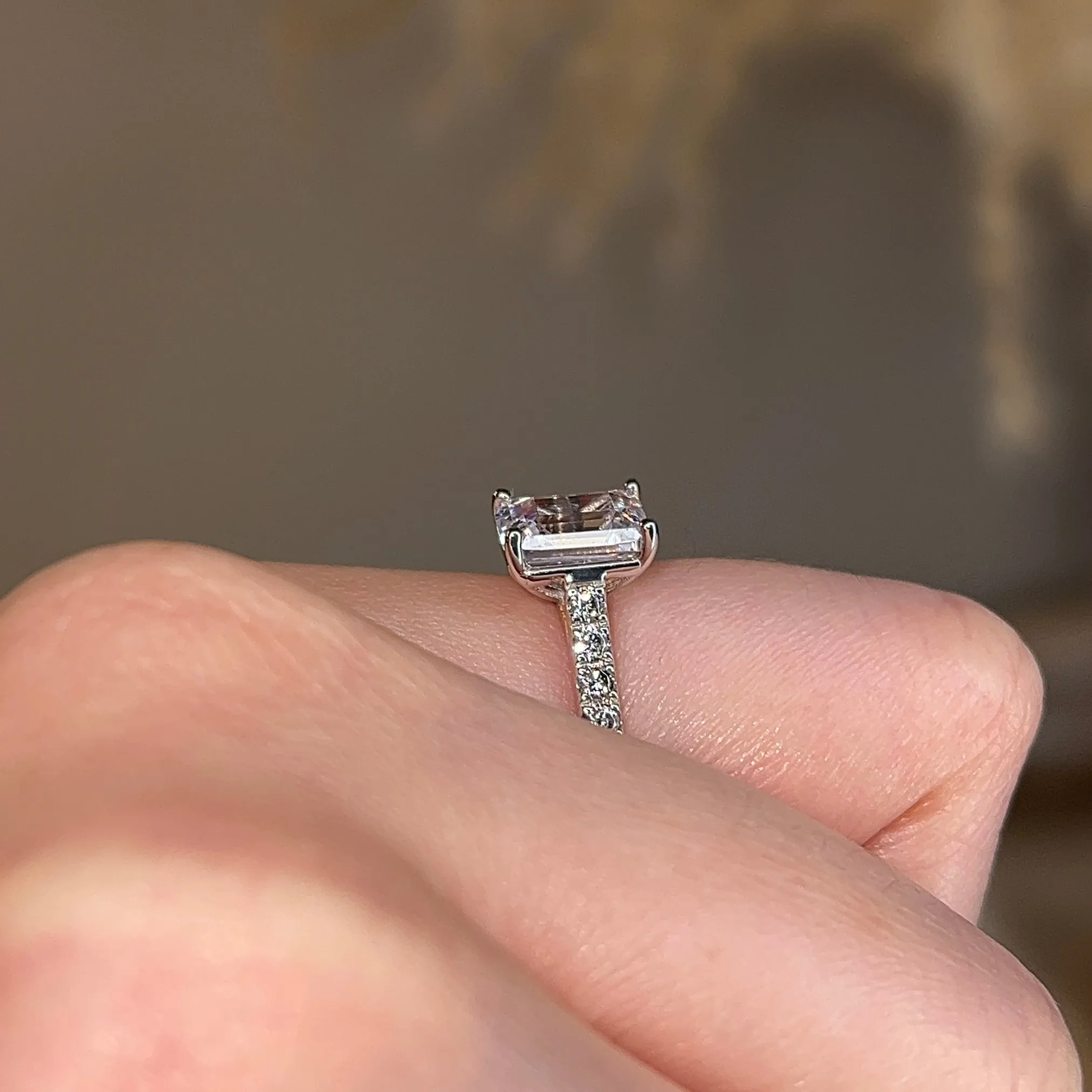 "Delia" Emerald Cut Diamond Grain Set Diamond Band Engagement Ring DSEC04