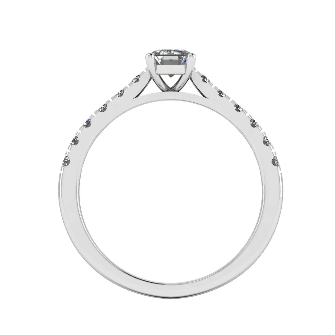 "Delia" Emerald Cut Diamond Grain Set Diamond Band Engagement Ring DSEC04