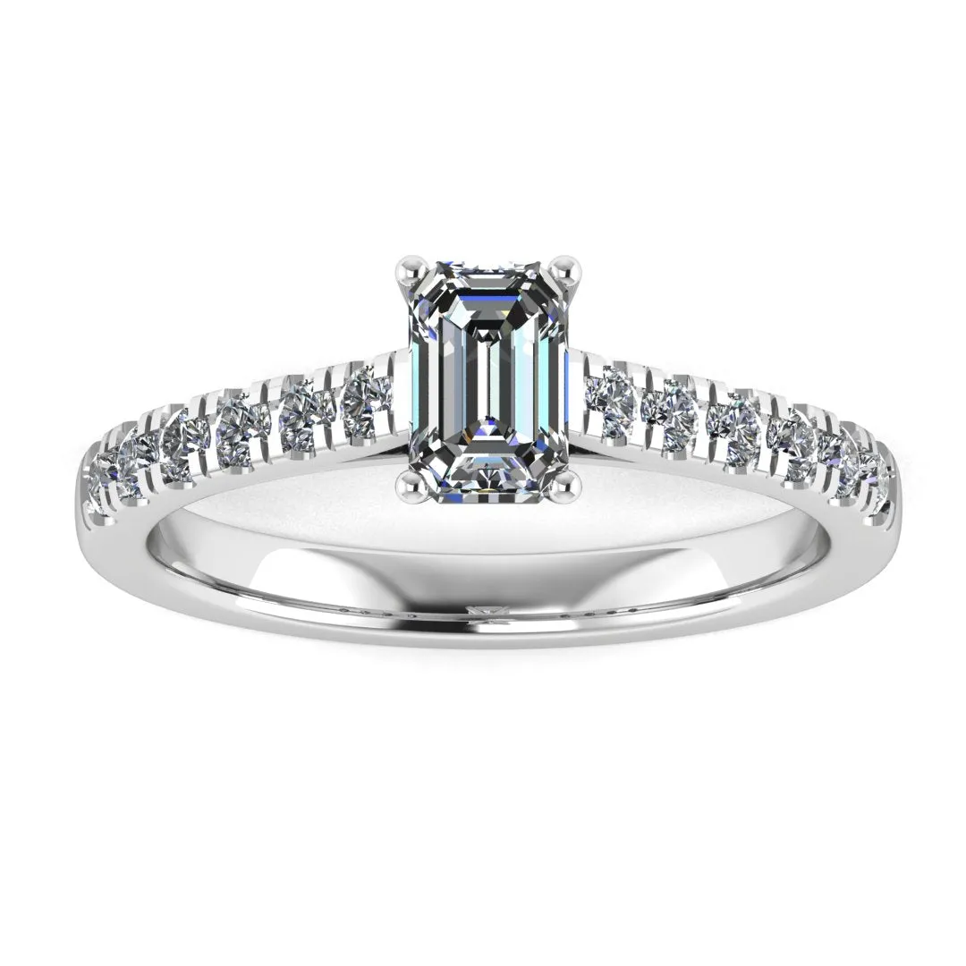 "Delia" Emerald Cut Diamond Grain Set Diamond Band Engagement Ring DSEC04