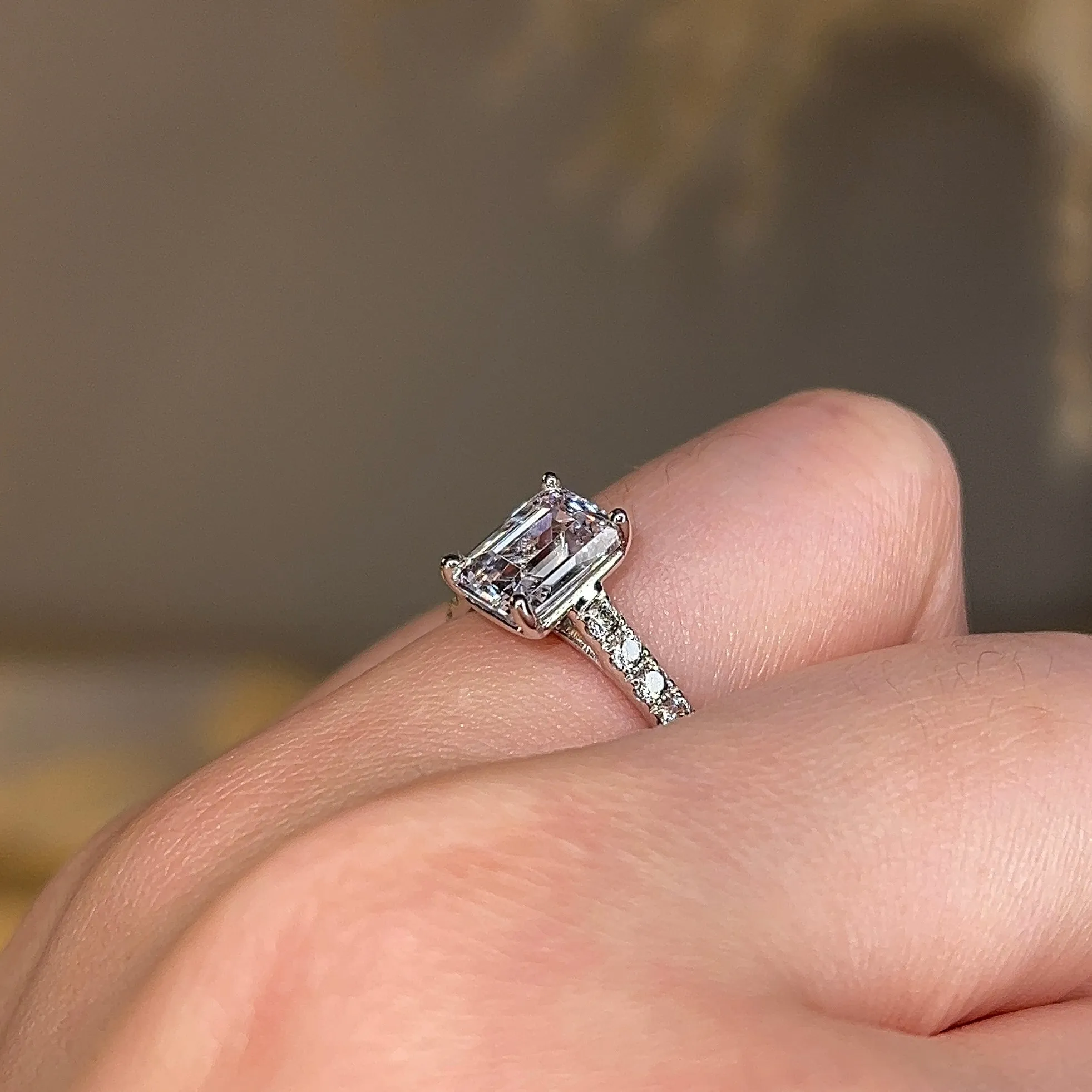 "Delia" Emerald Cut Diamond Grain Set Diamond Band Engagement Ring DSEC04
