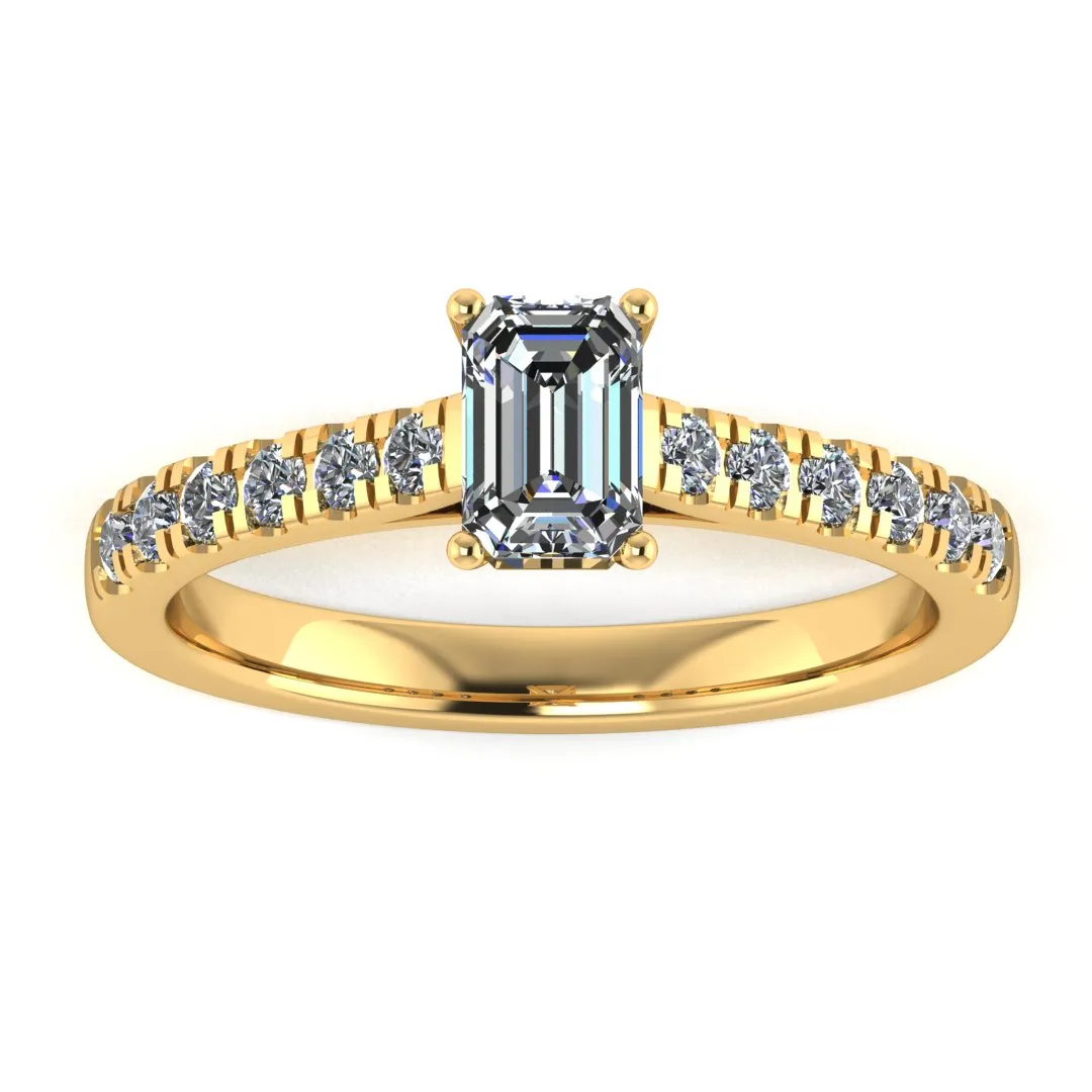 "Delia" Emerald Cut Diamond Grain Set Diamond Band Engagement Ring DSEC04