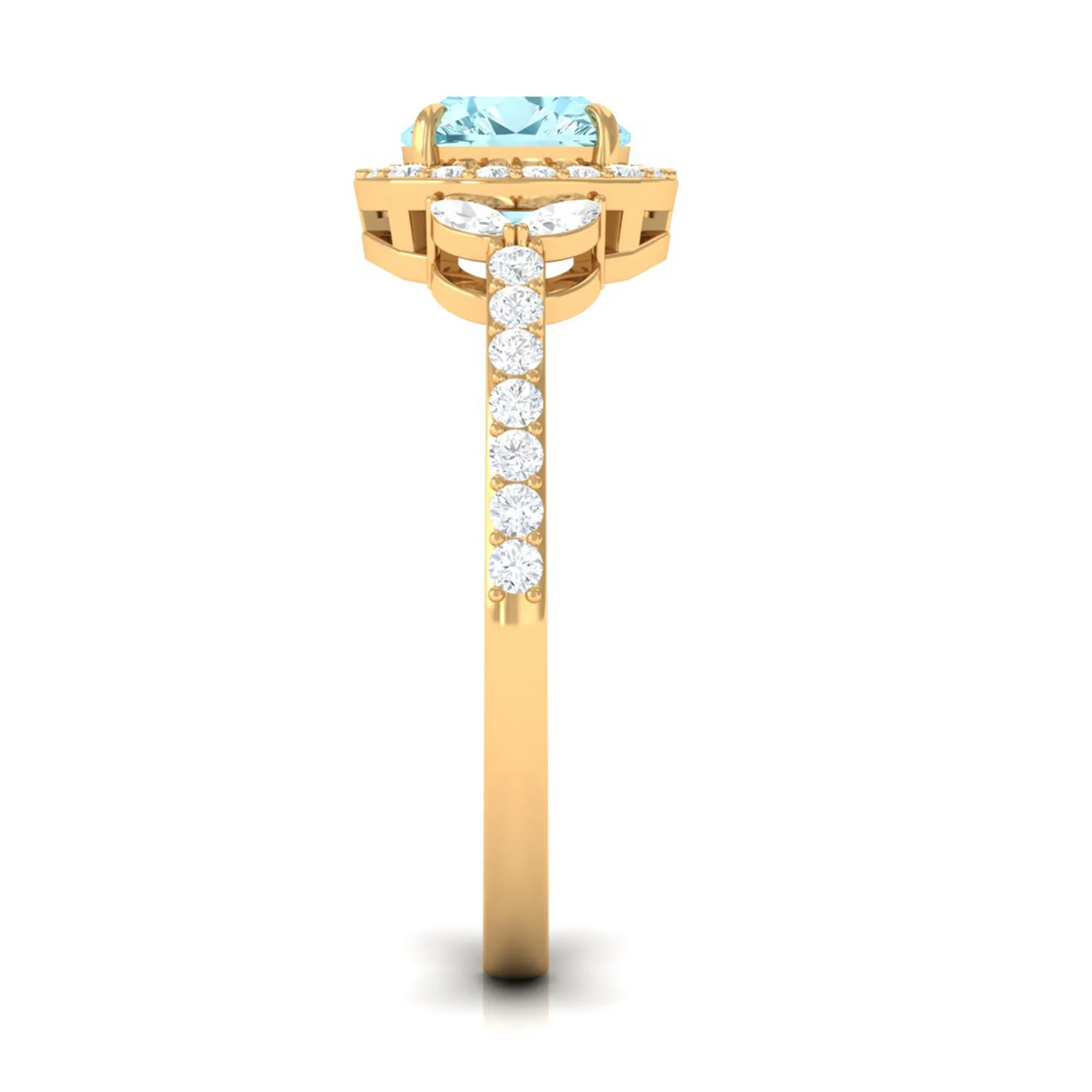 Real Aquamarine Halo Engagement Ring with Diamond