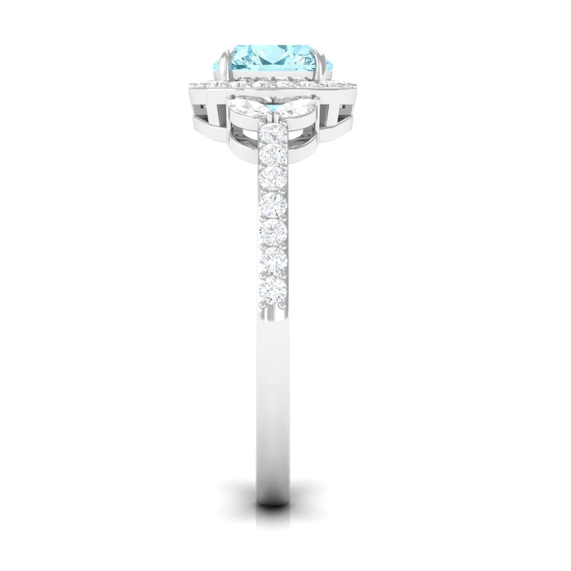 Real Aquamarine Halo Engagement Ring with Diamond