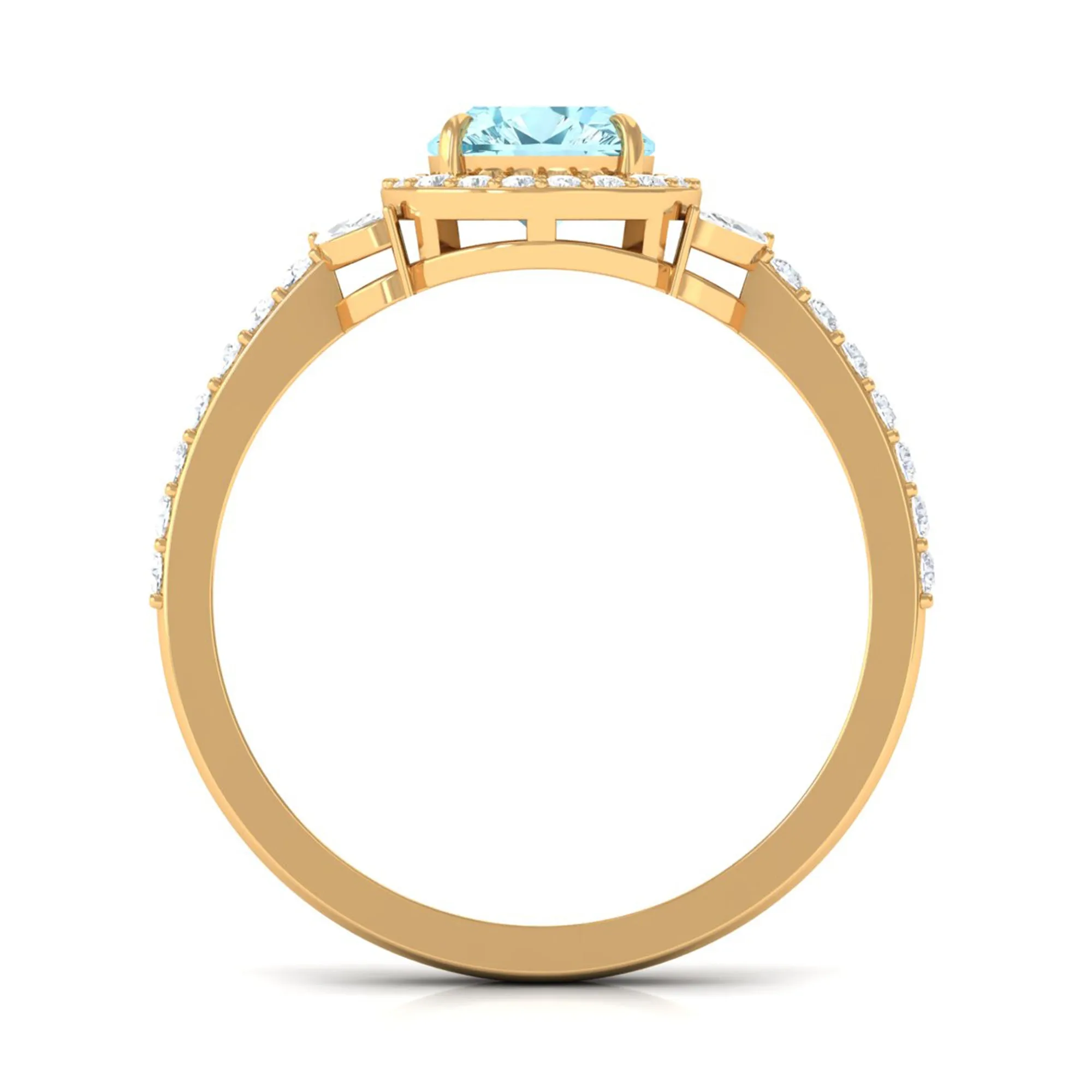 Real Aquamarine Halo Engagement Ring with Diamond