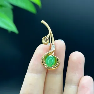 RealJade  18K Rose Gold Genuine Imperial Jadeite Jade Pendant & Brooch with Diamonds