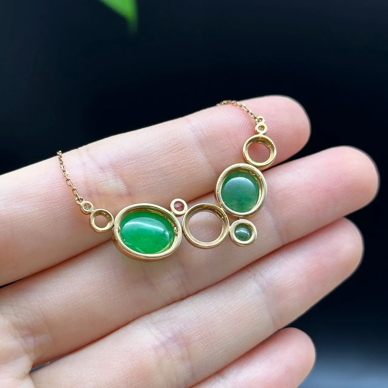 RealJade 18k Rose Gold Jadeite Jade Diamond Bubble Pendant Necklace