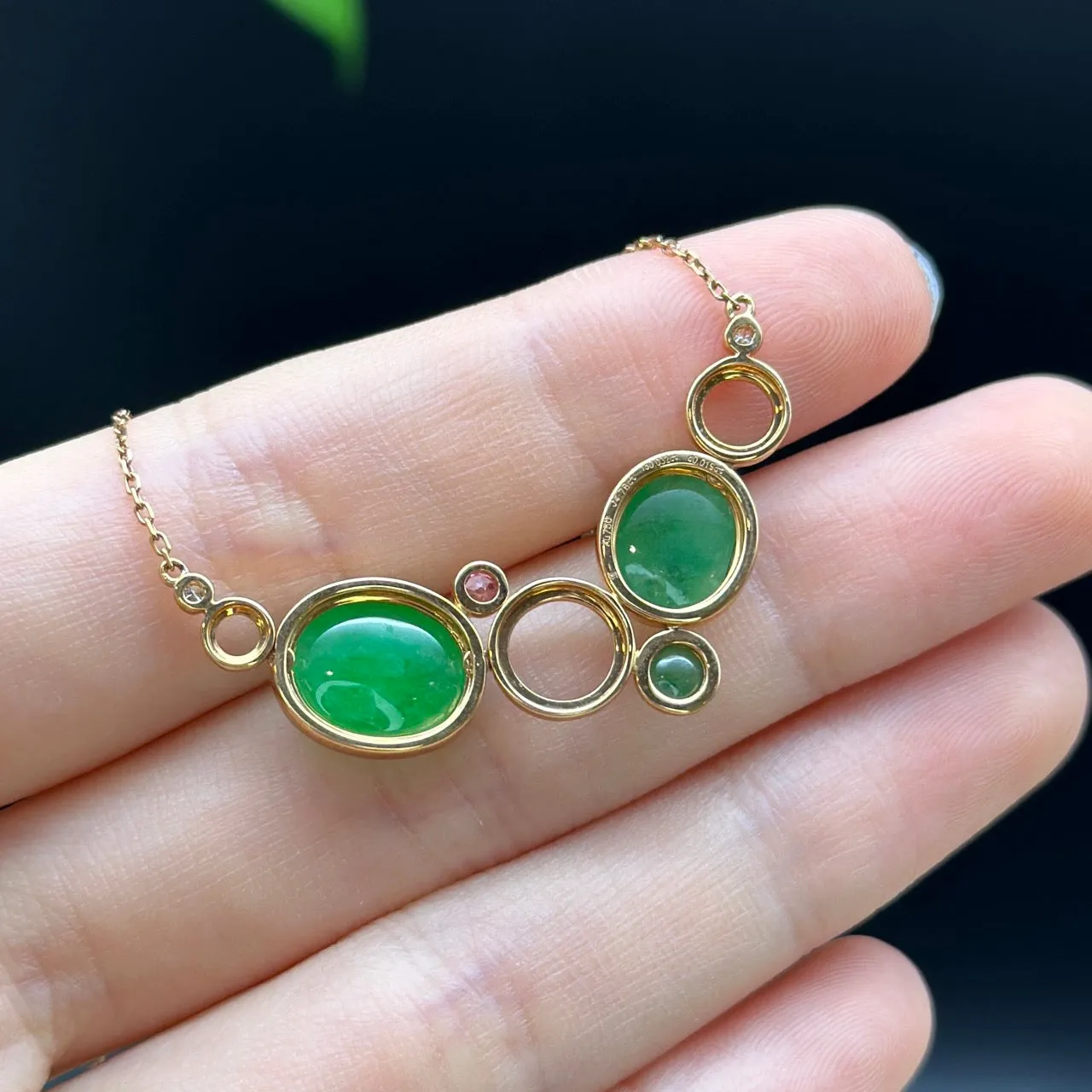 RealJade 18k Rose Gold Jadeite Jade Diamond Bubble Pendant Necklace