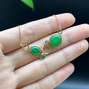 RealJade 18k Rose Gold Jadeite Jade Diamond Bubble Pendant Necklace