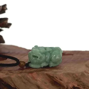 RealJade® Co. Pi Xiu Genuine Burmese Green Jadeite Jade PiXiu Pendant Necklace (FengShui Lucky)
