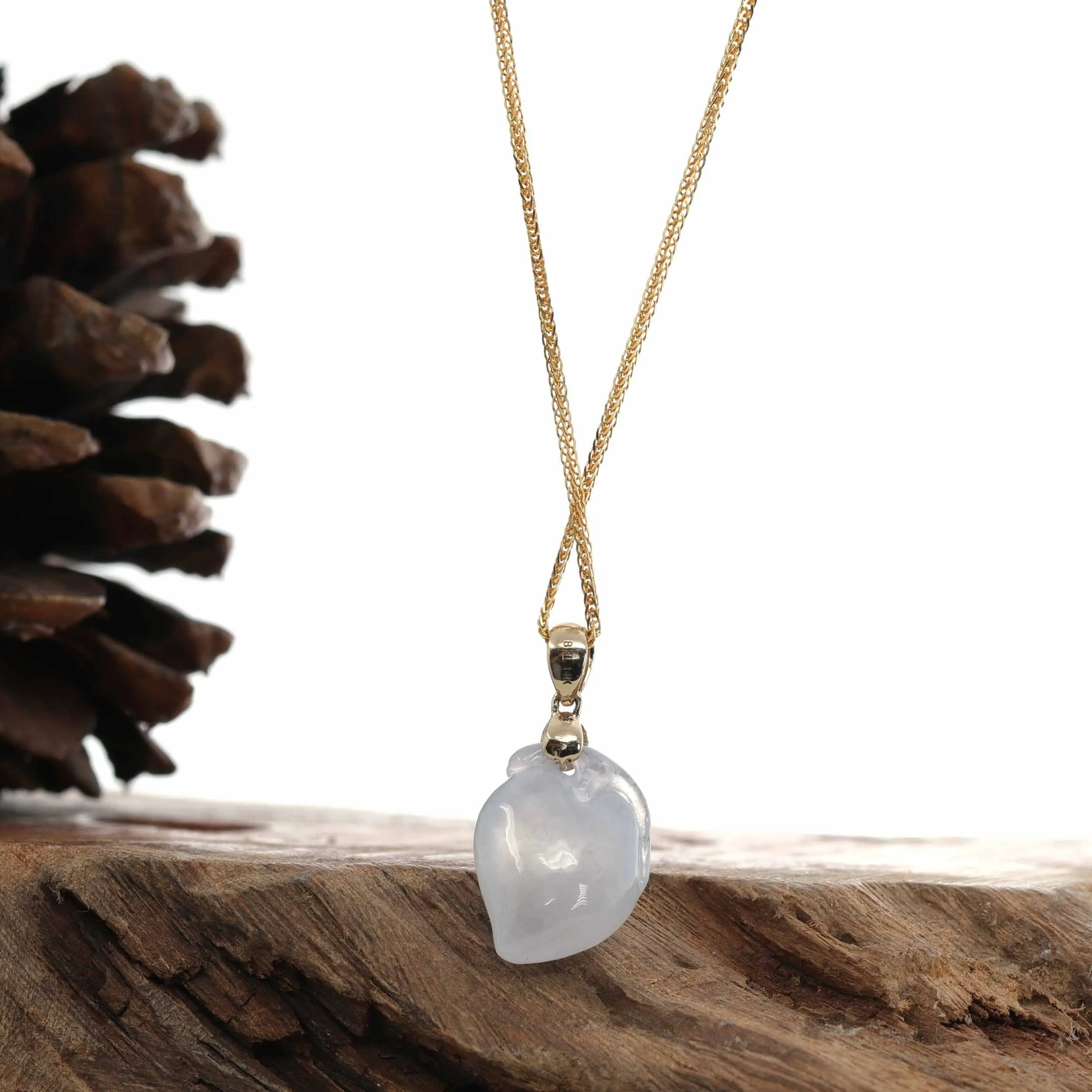 RealJade® Natural Ice Jadeite Jade "Longevity Peach" Shou Tao Necklace with 14k Yellow Gold Bail